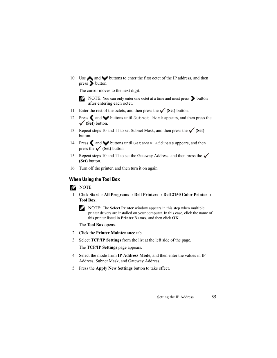 When using the tool box | Dell 2150cn/cdn Color Laser Printer User Manual | Page 87 / 495