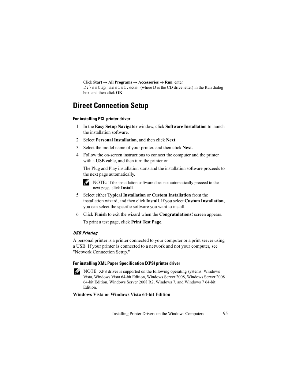 Direct connection setup | Dell 2150cn/cdn Color Laser Printer User Manual | Page 97 / 495