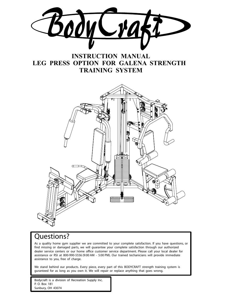 BodyCraft GALENA STRENGTH User Manual | 6 pages