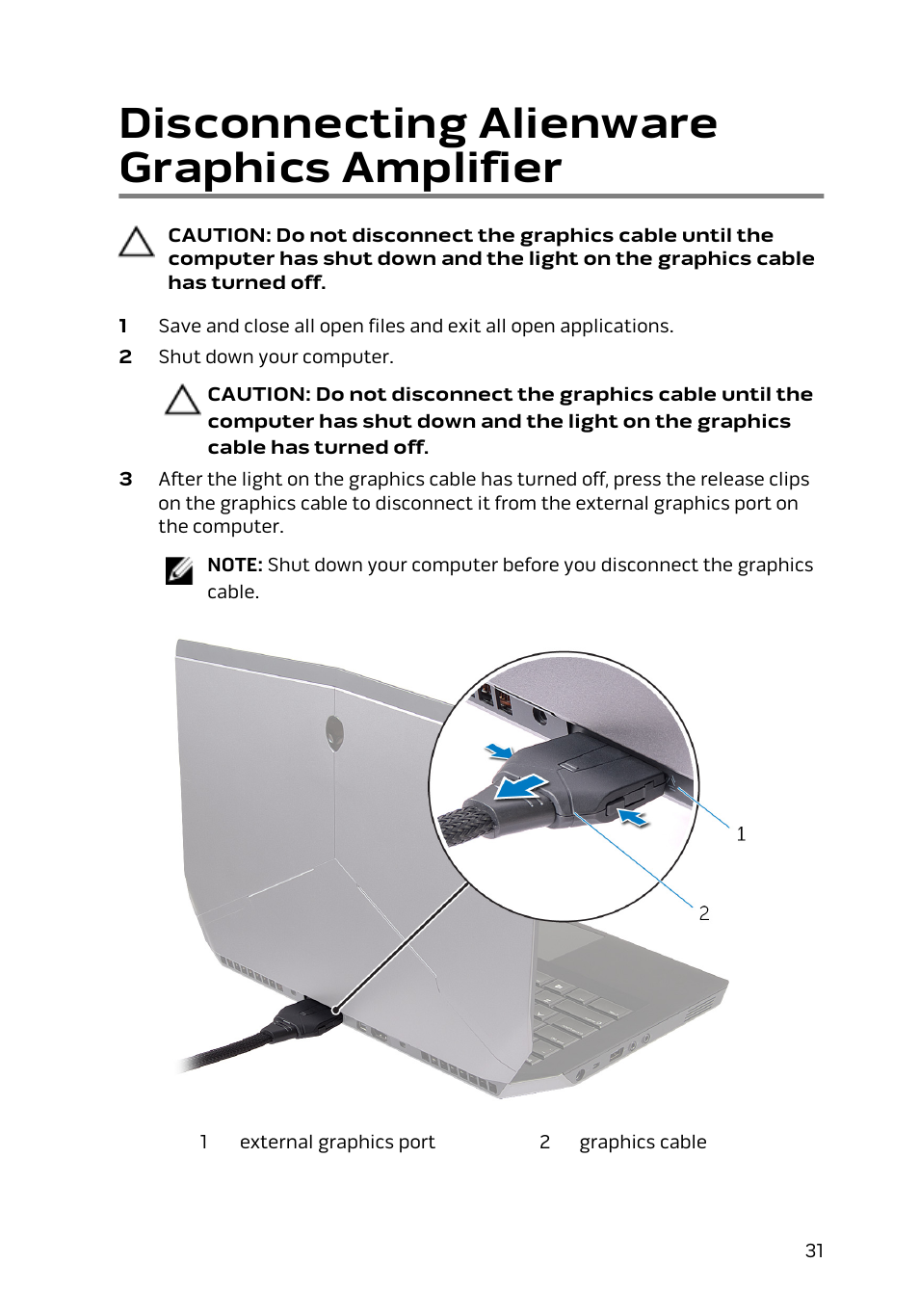 Disconnecting alienware graphics amplifier | Dell Alienware 15 (Early 2015) User Manual | Page 31 / 36