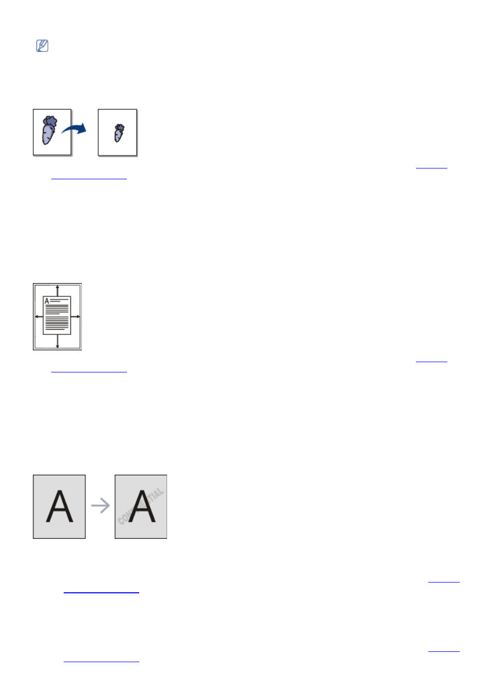 Change percentage of your document, Fitting your document to a selected paper size, Using watermarks | Dell 1133 Laser Mono Printer User Manual | Page 30 / 88