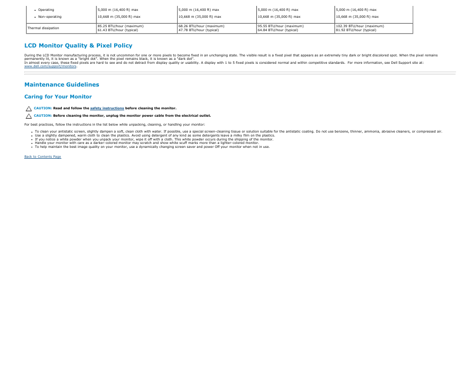 Lcd monitor quality & pixel policy, Maintenance guidelines, Caring for your monitor | Dell E1713S Monitor User Manual | Page 12 / 51