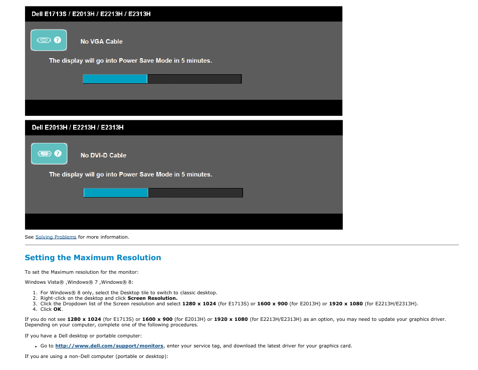 Setting the maximum resolution | Dell E1713S Monitor User Manual | Page 38 / 51