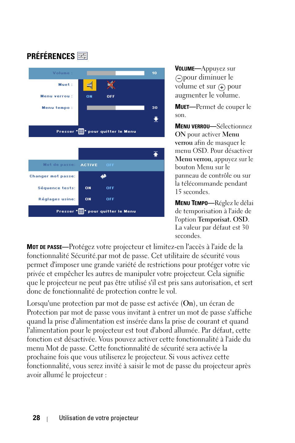 Préférences | Dell 1800MP Projector User Manual | Page 106 / 312