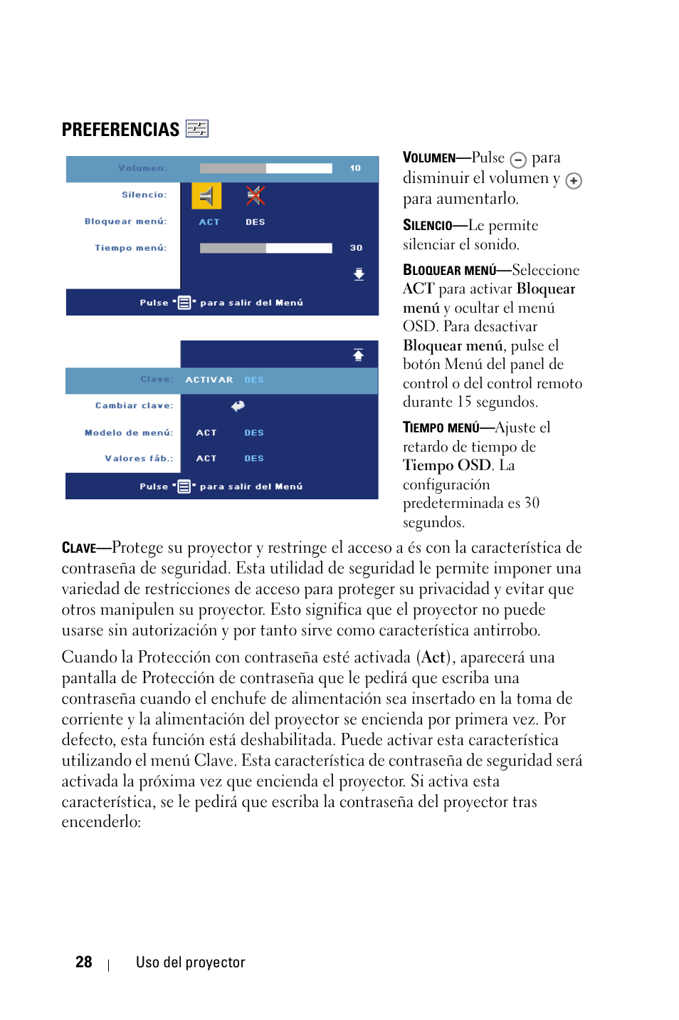 Preferencias | Dell 1800MP Projector User Manual | Page 184 / 312