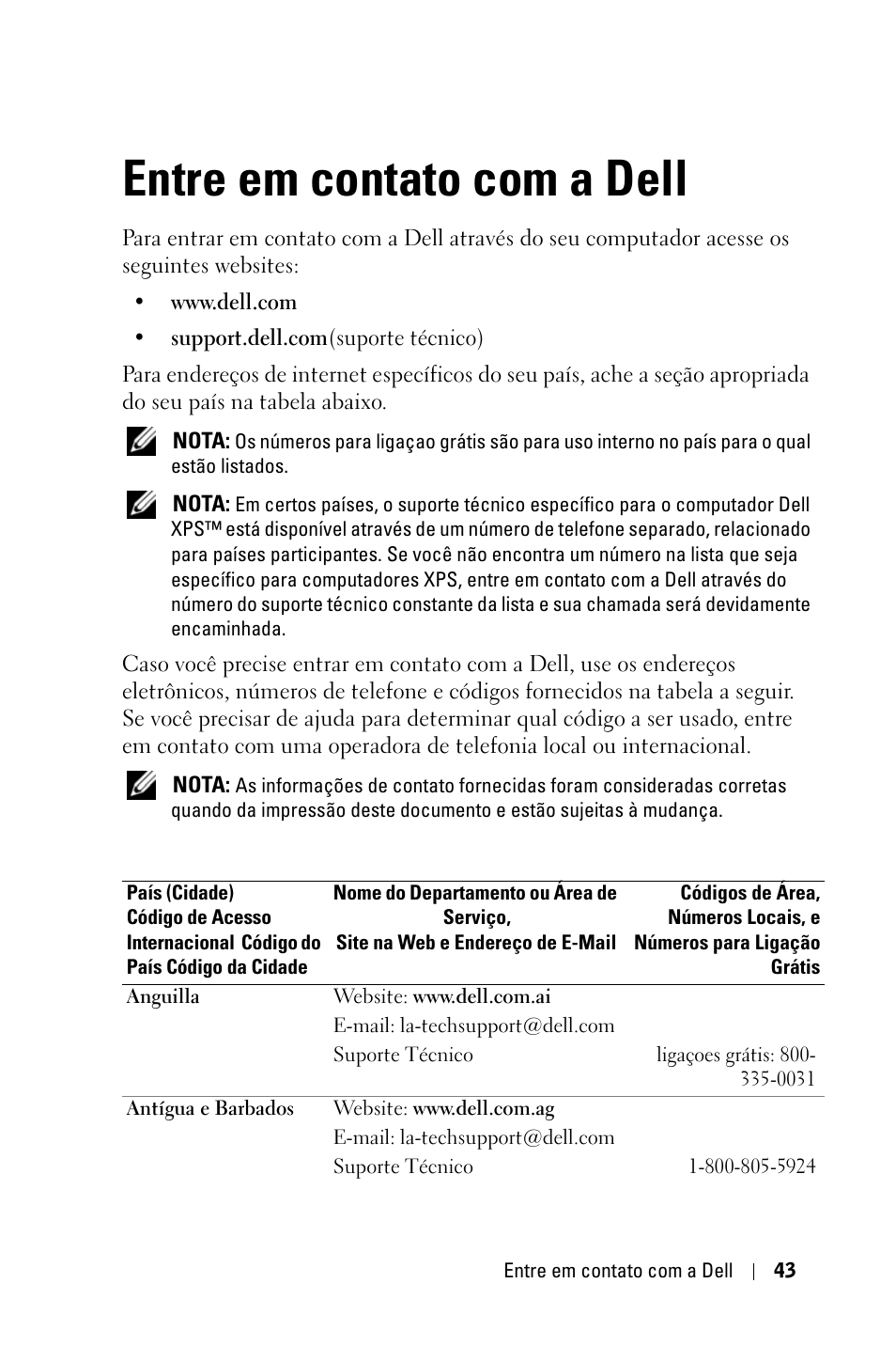 Entre em contato com a dell | Dell 1800MP Projector User Manual | Page 277 / 312