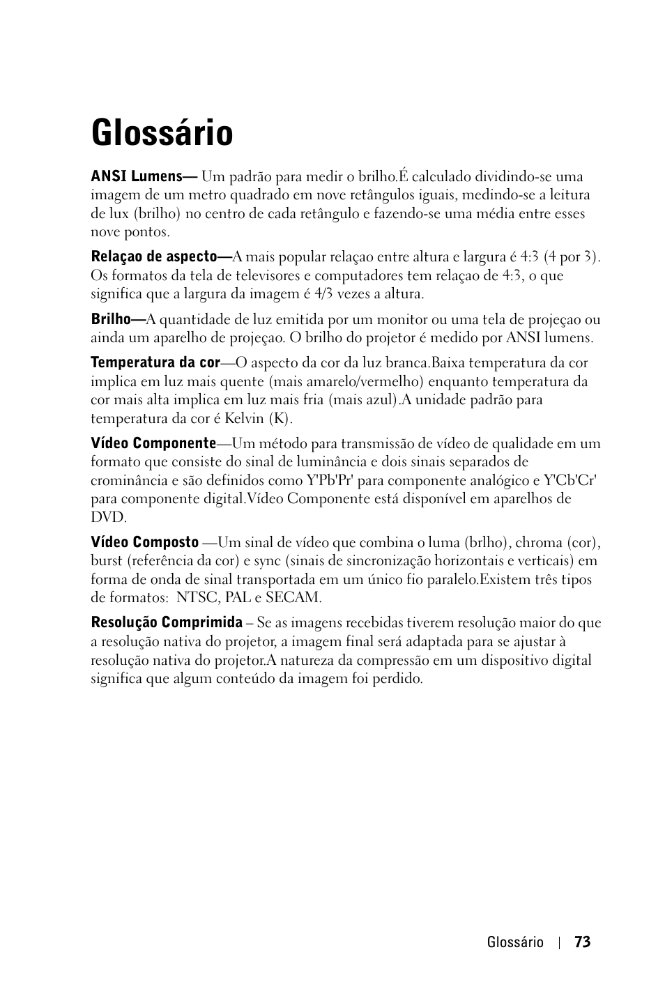 Glossário | Dell 1800MP Projector User Manual | Page 307 / 312