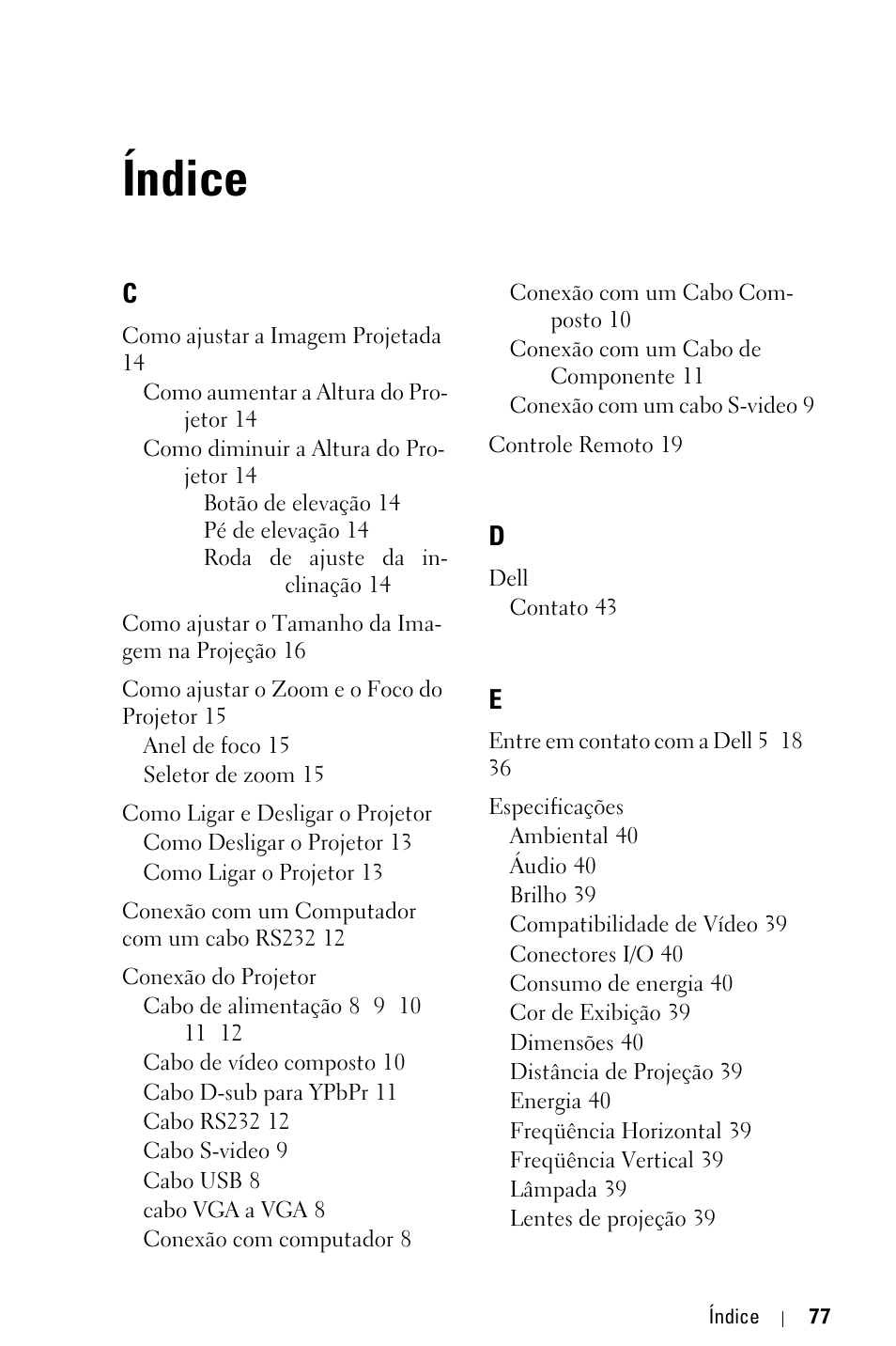 Índice | Dell 1800MP Projector User Manual | Page 311 / 312