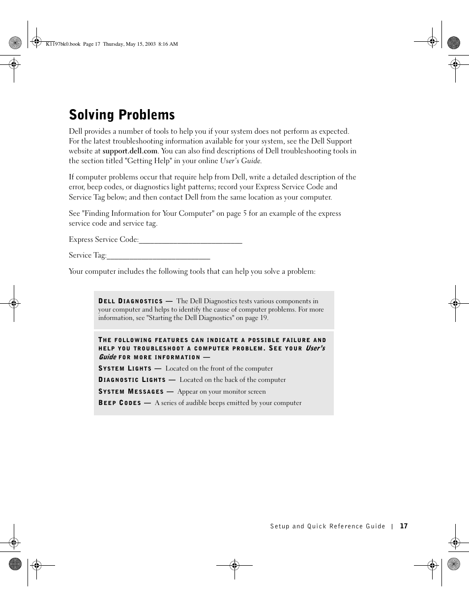 Solving problems | Dell OptiPlex 160L User Manual | Page 19 / 38