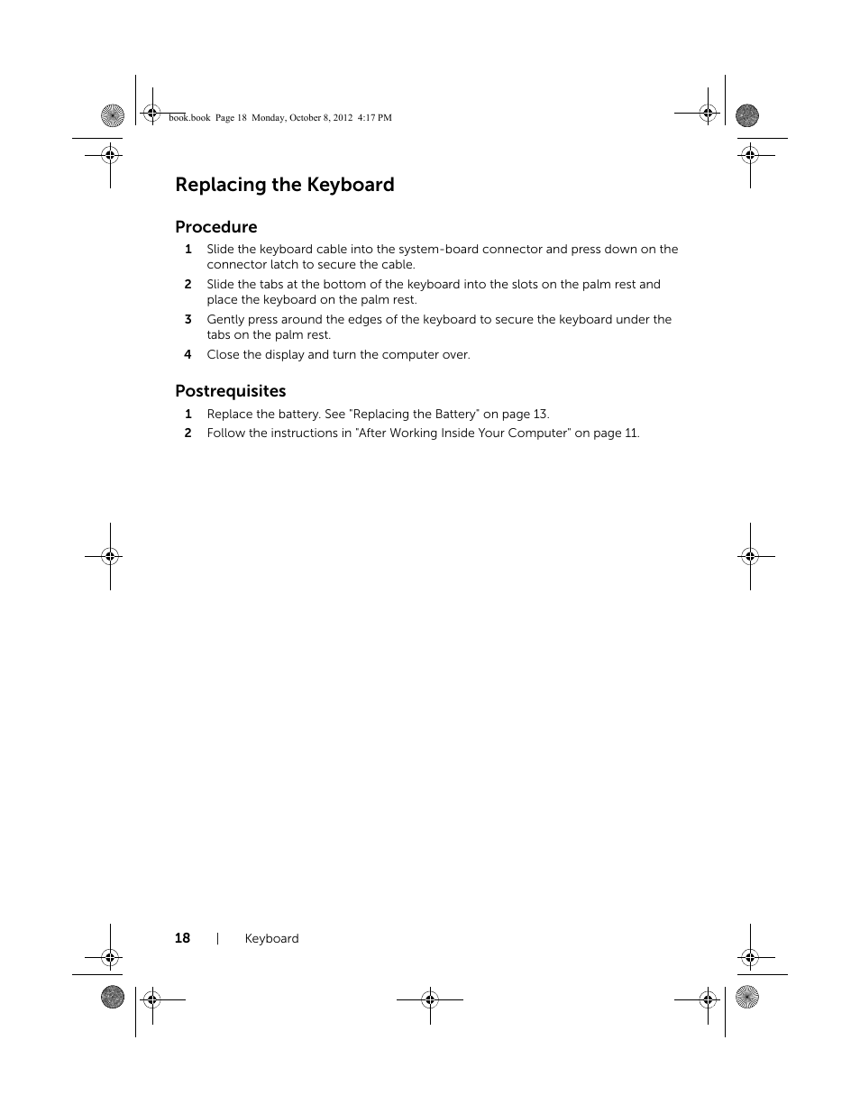 Replacing the keyboard | Dell Inspiron 17R (5720, Mid 2012) User Manual | Page 18 / 102