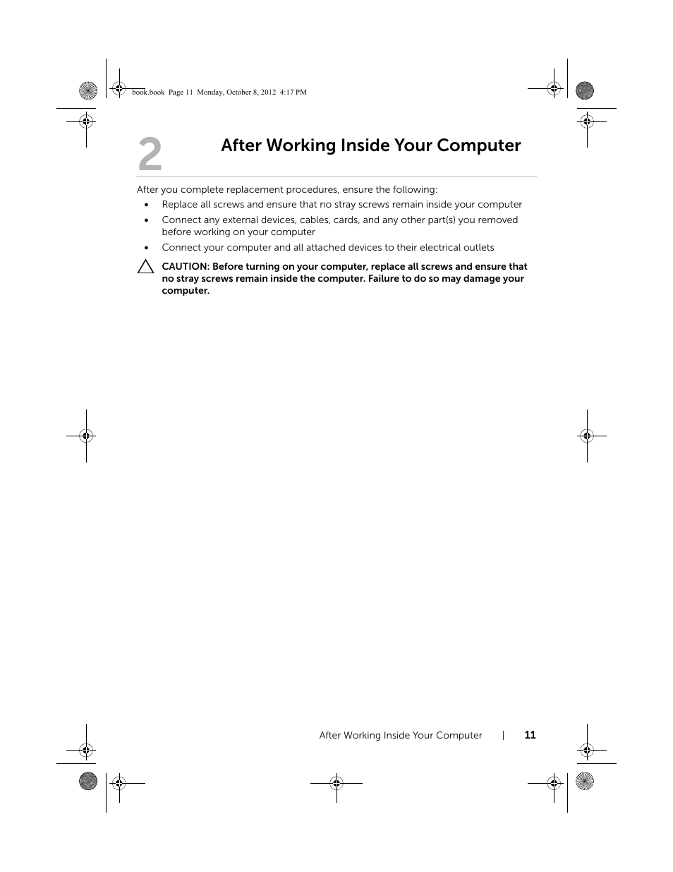 After working inside your computer | Dell Inspiron 17R (5720, Mid 2012) User Manual | Page 9 / 102