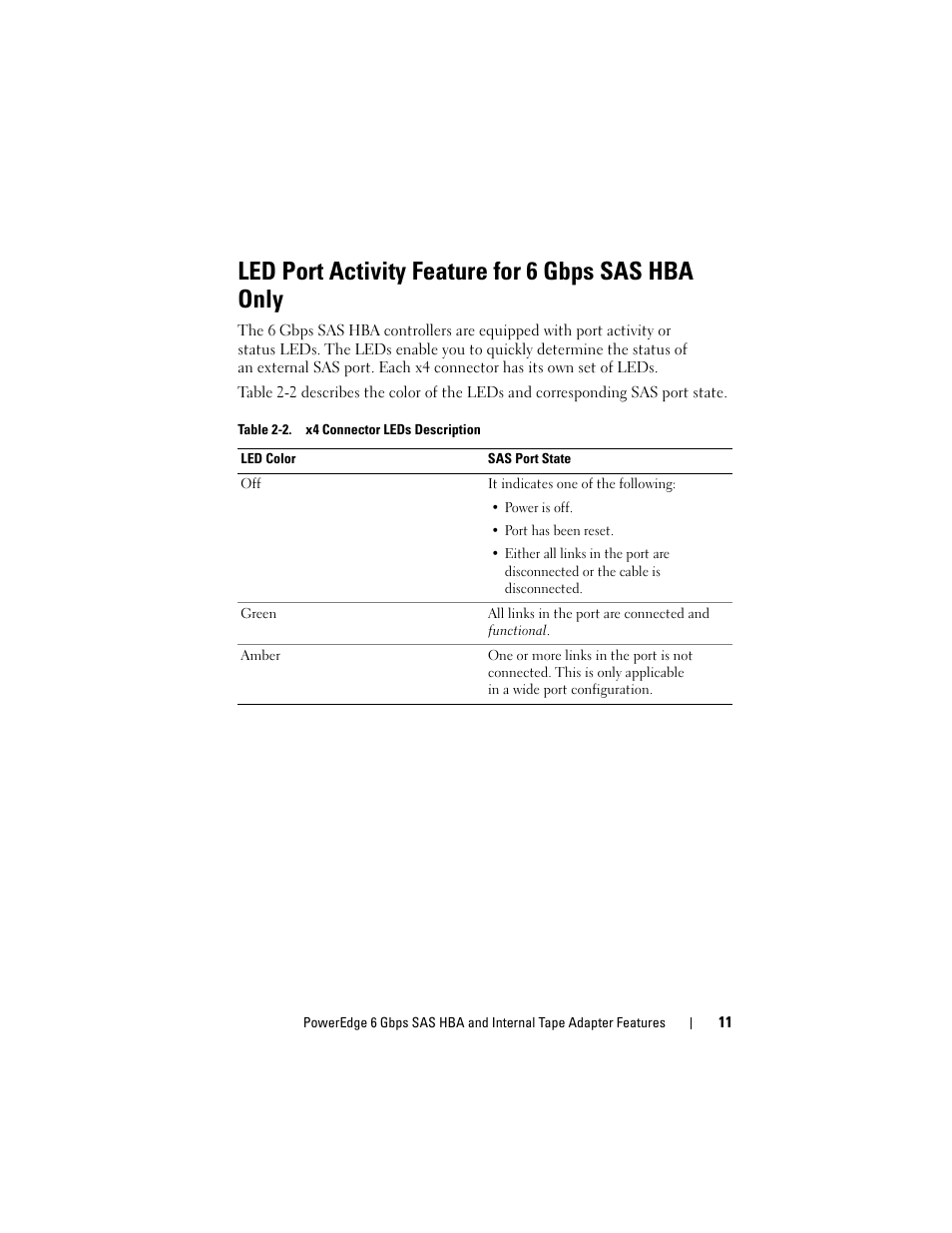 Led port activity feature for 6 gbps sas hba only | Dell 6 GBps SAS HBA User Manual | Page 11 / 36