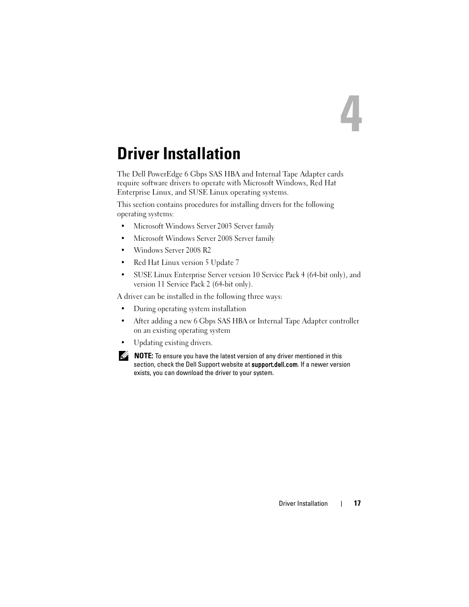 Driver installation | Dell 6 GBps SAS HBA User Manual | Page 17 / 36