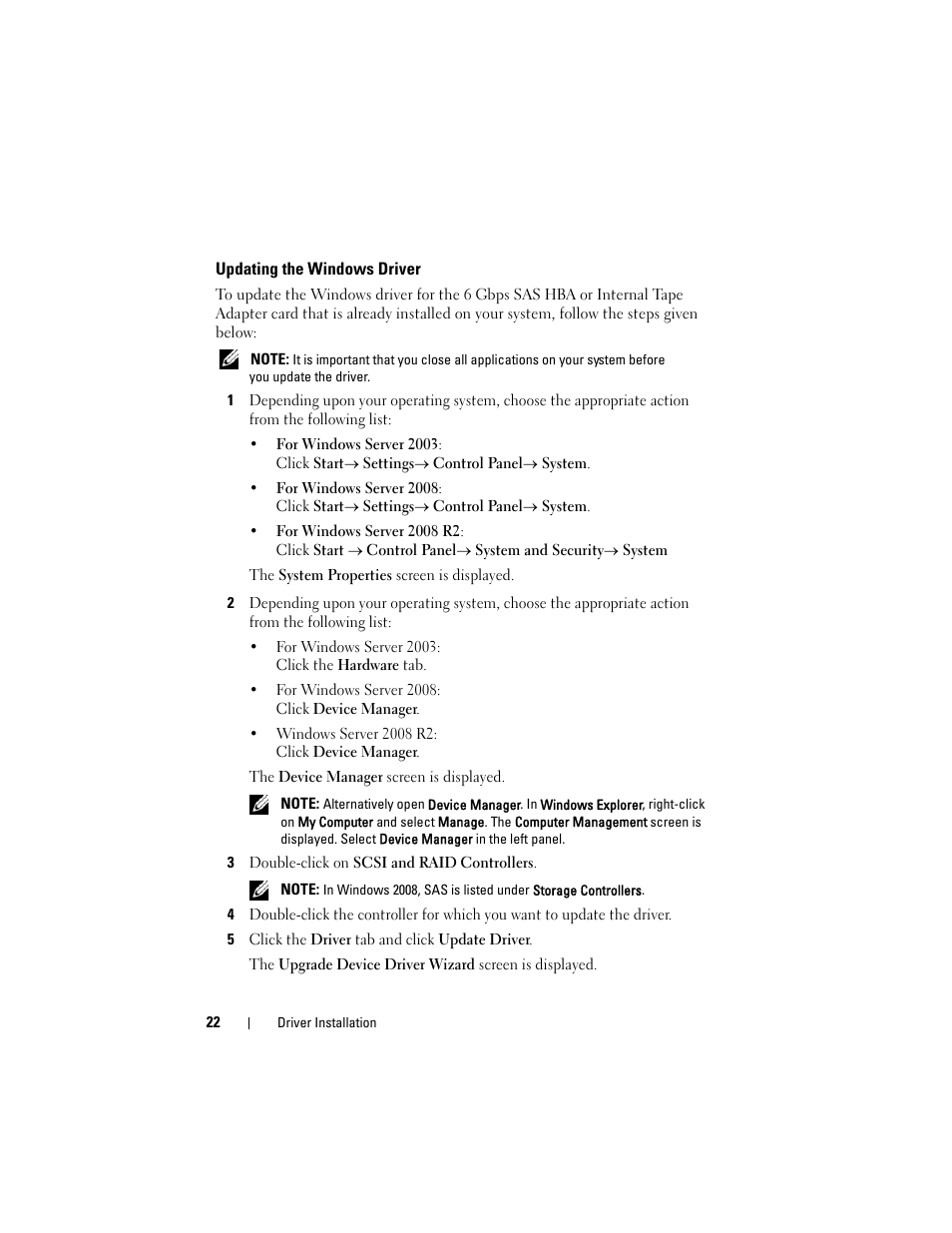 Updating the windows driver | Dell 6 GBps SAS HBA User Manual | Page 22 / 36
