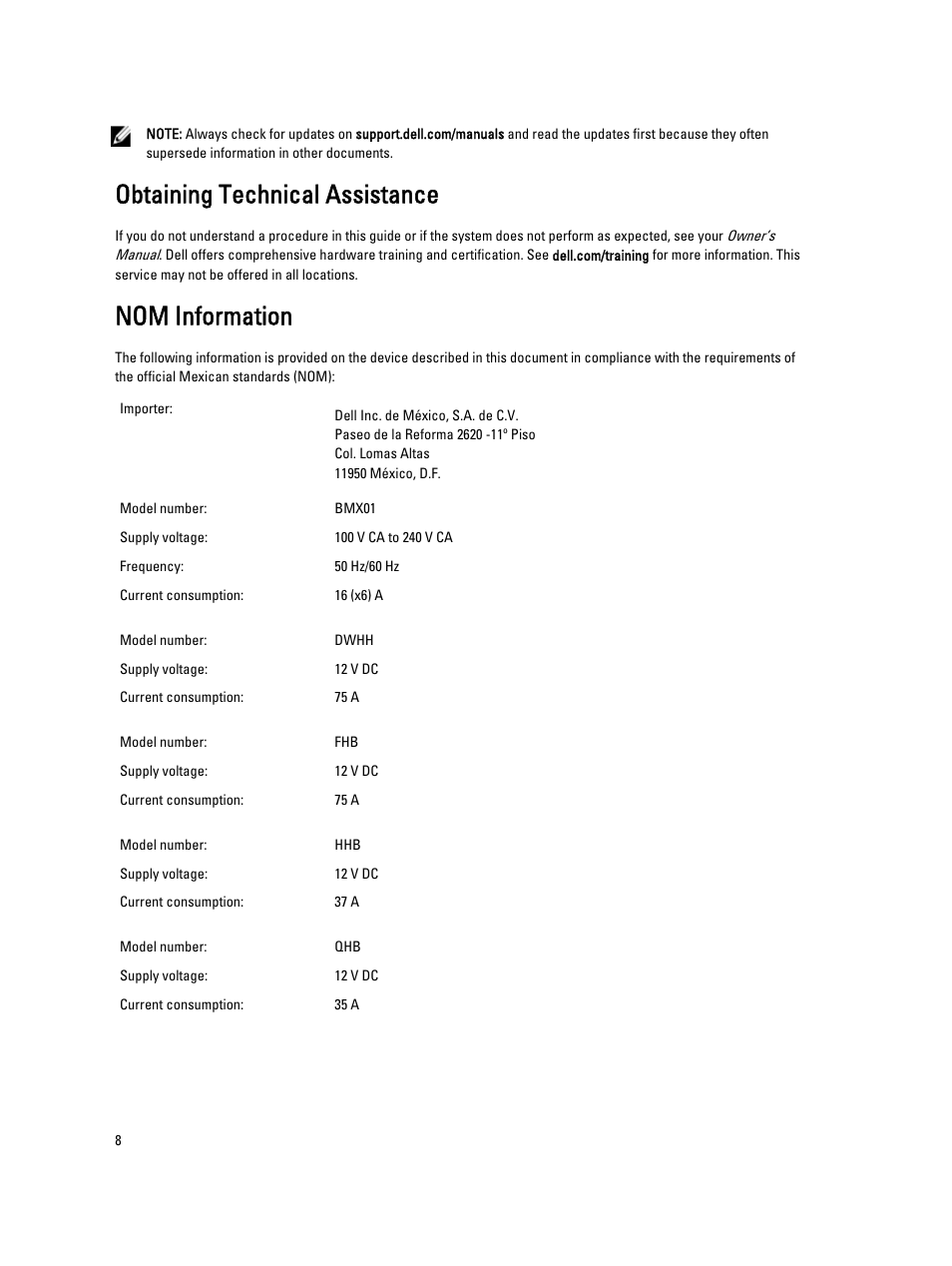 Obtaining technical assistance, Nom information | Dell PowerEdge M610x User Manual | Page 8 / 11