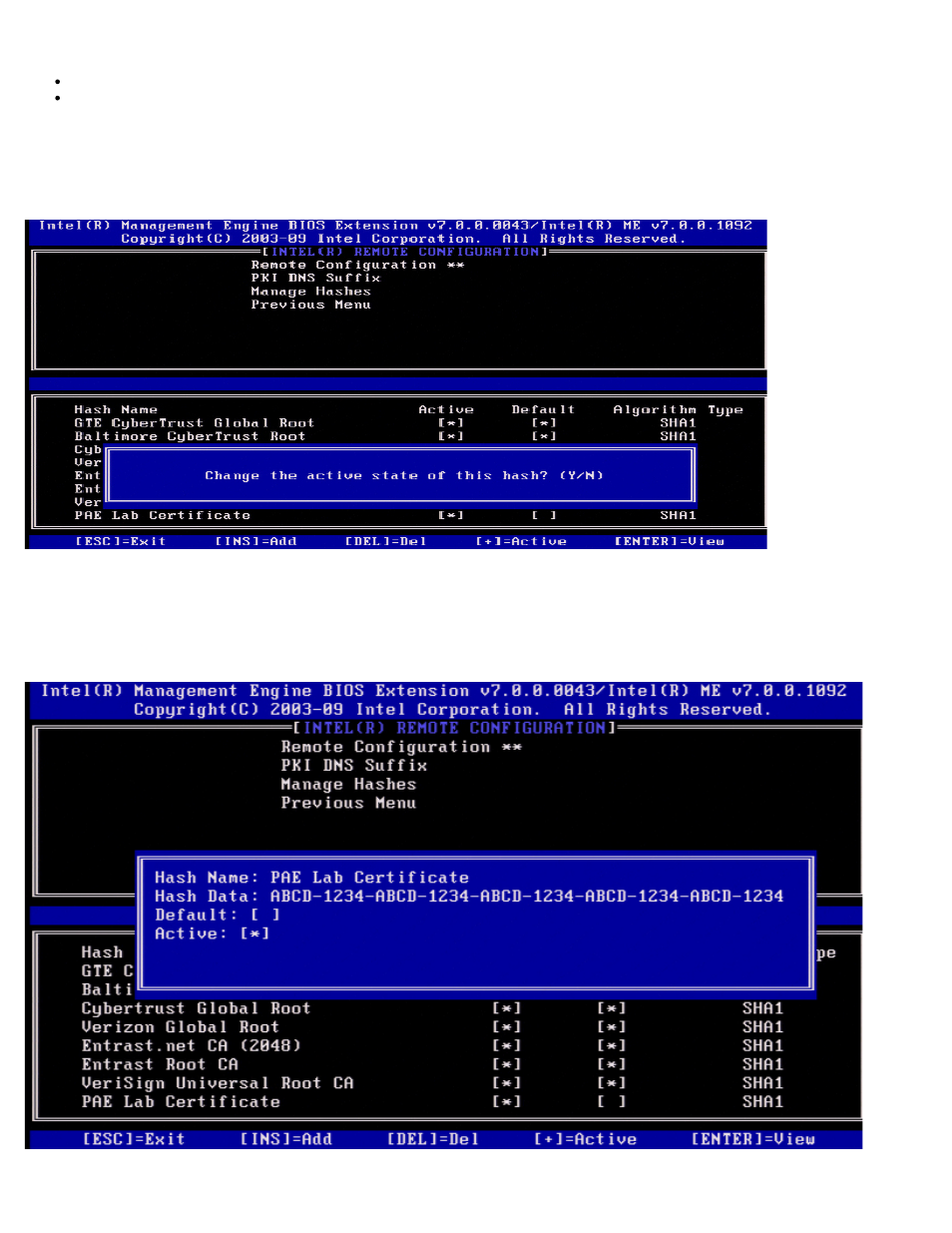 Changing the active state, Viewing a certificate hash | Dell OptiPlex 990 (Early 2011) User Manual | Page 60 / 107