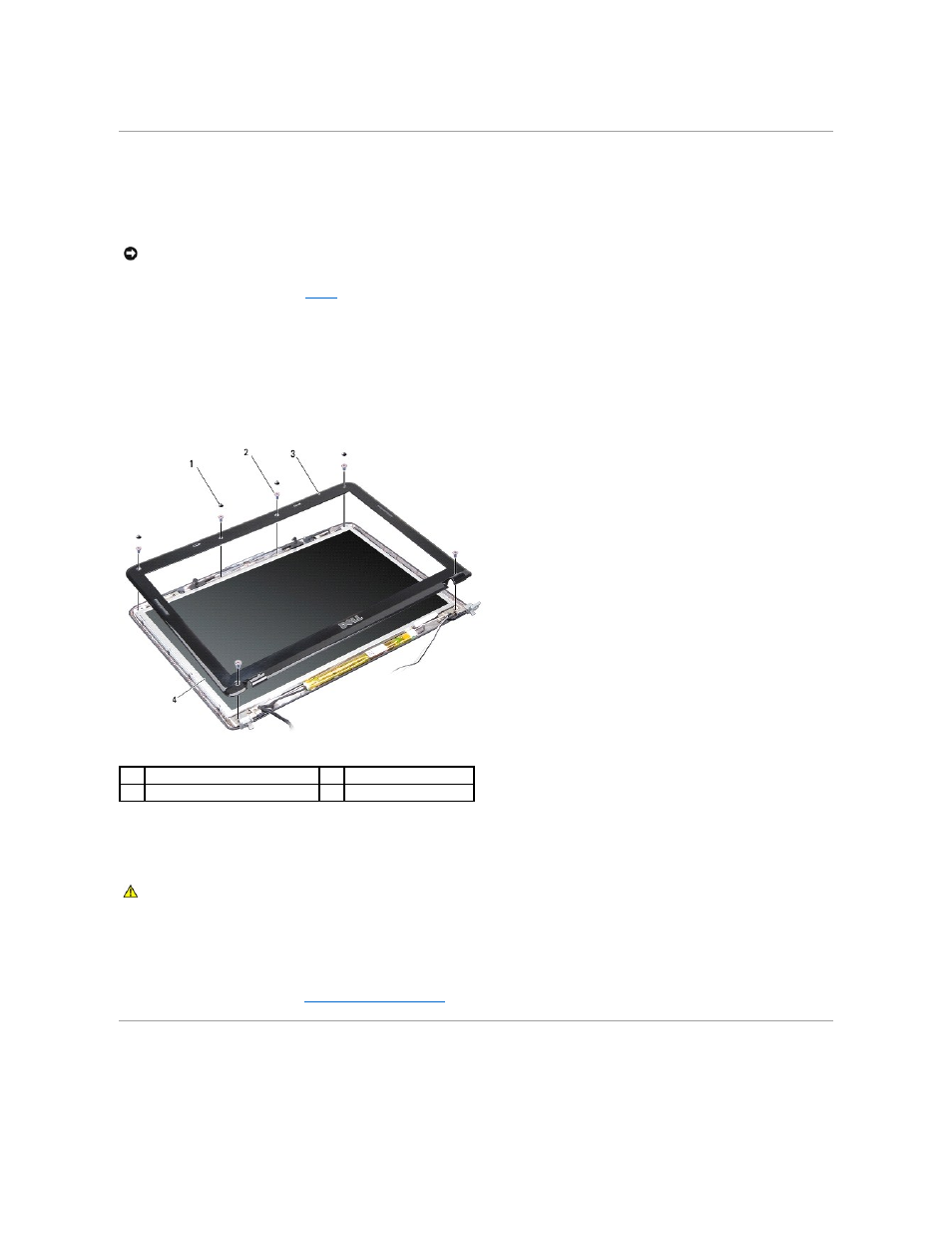 Display bezel, Display panel, Removing the display bezel | Replacing the display bezel, Removing the display panel | Dell Vostro A860 (Late 2008) User Manual | Page 15 / 36