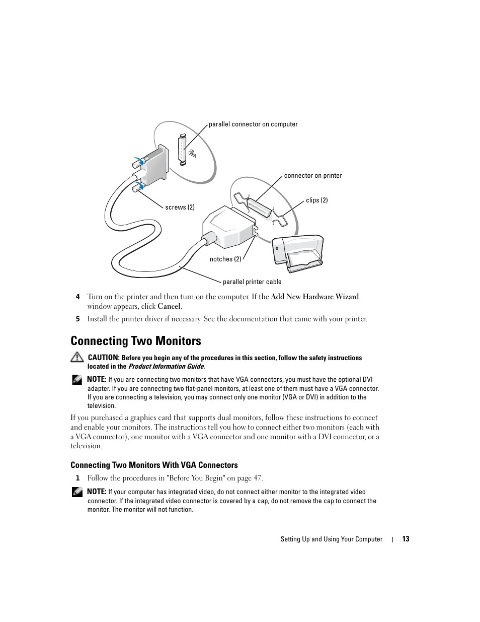 Connecting two monitors | Dell Dimension 4700 User Manual | Page 13 / 126