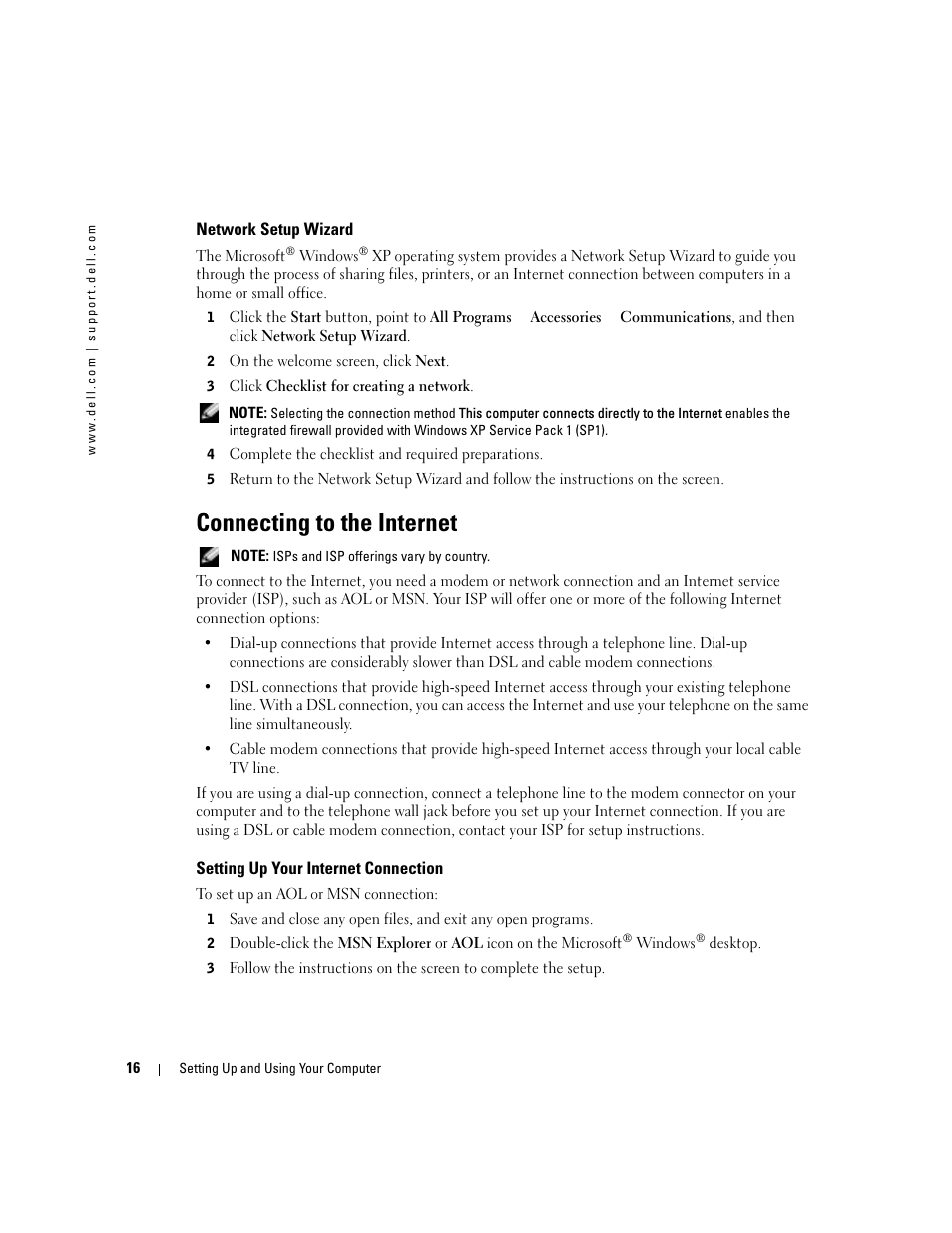 Connecting to the internet | Dell Dimension 4700 User Manual | Page 16 / 126