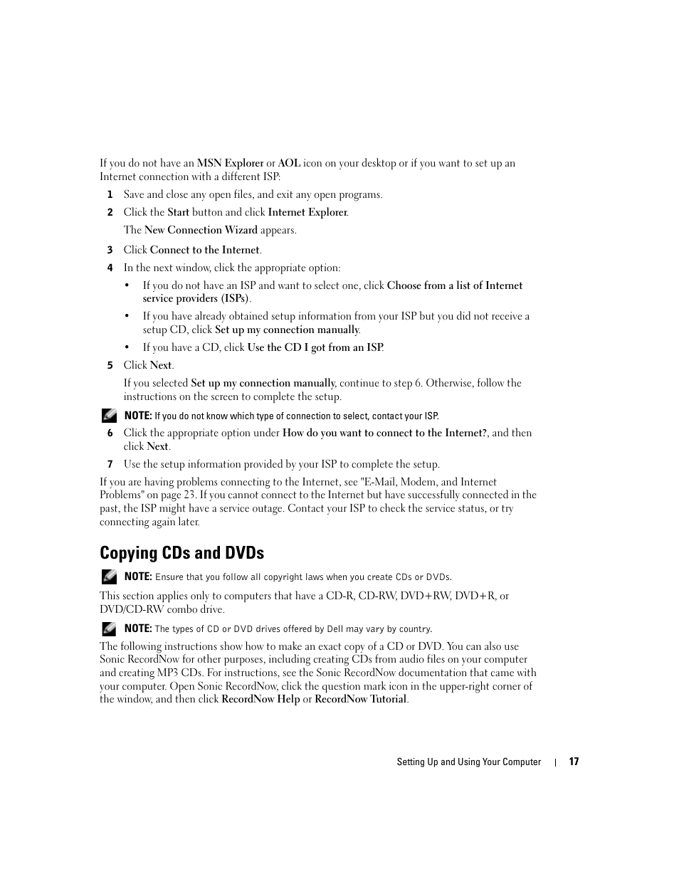 Copying cds and dvds | Dell Dimension 4700 User Manual | Page 17 / 126