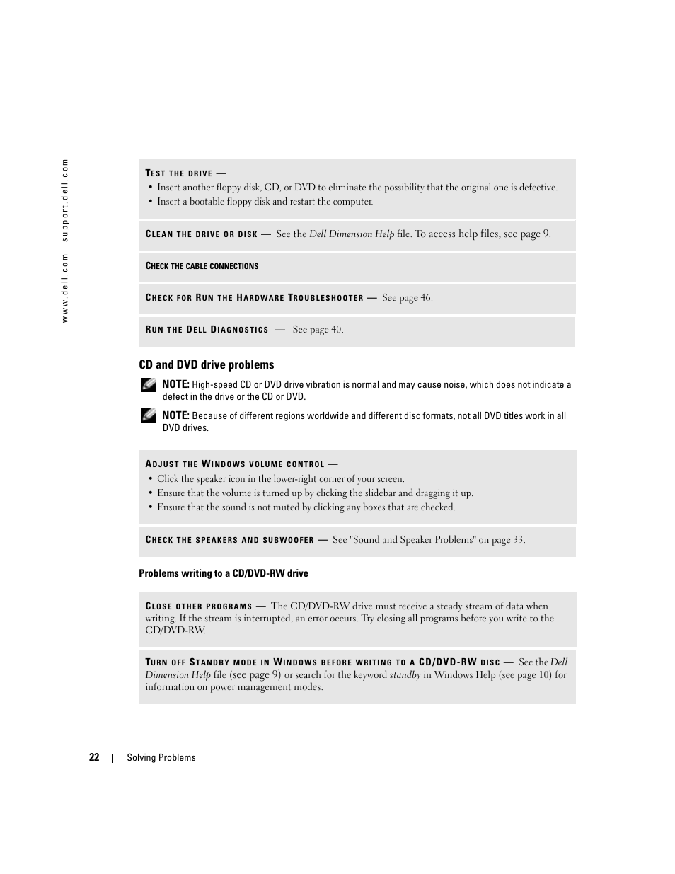 Cd and dvd drive problems | Dell Dimension 4700 User Manual | Page 22 / 126