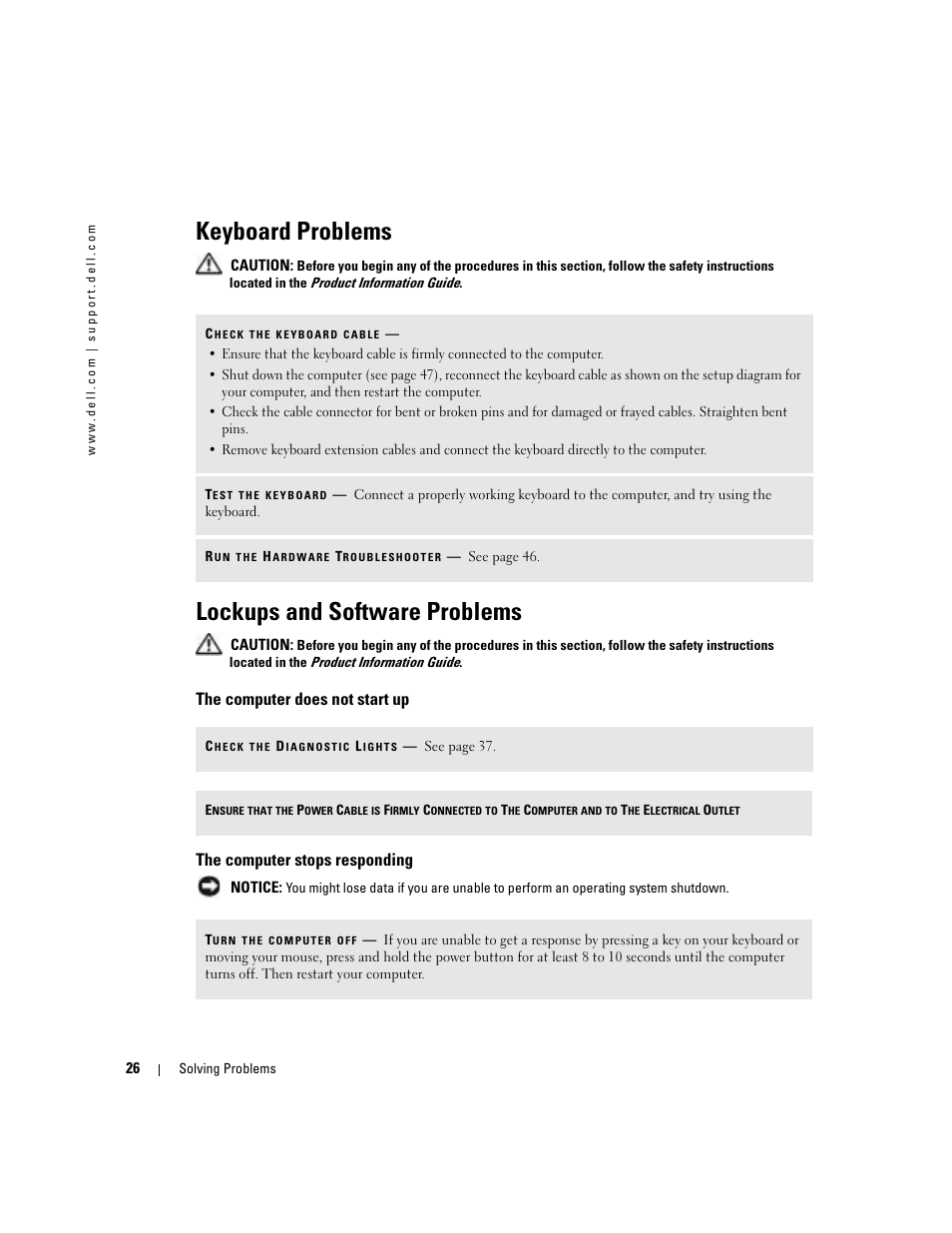 Keyboard problems, Lockups and software problems | Dell Dimension 4700 User Manual | Page 26 / 126