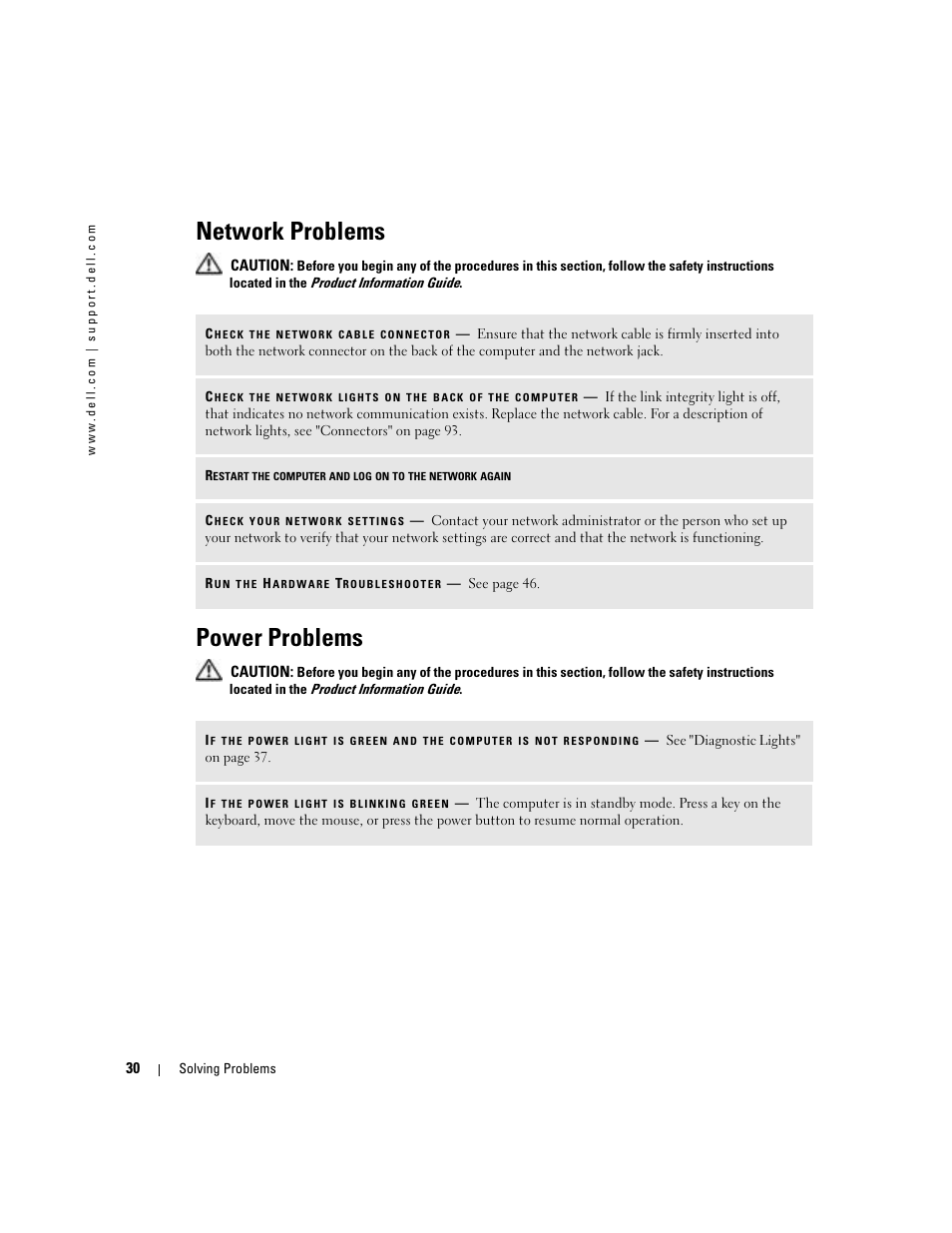 Network problems, Power problems | Dell Dimension 4700 User Manual | Page 30 / 126