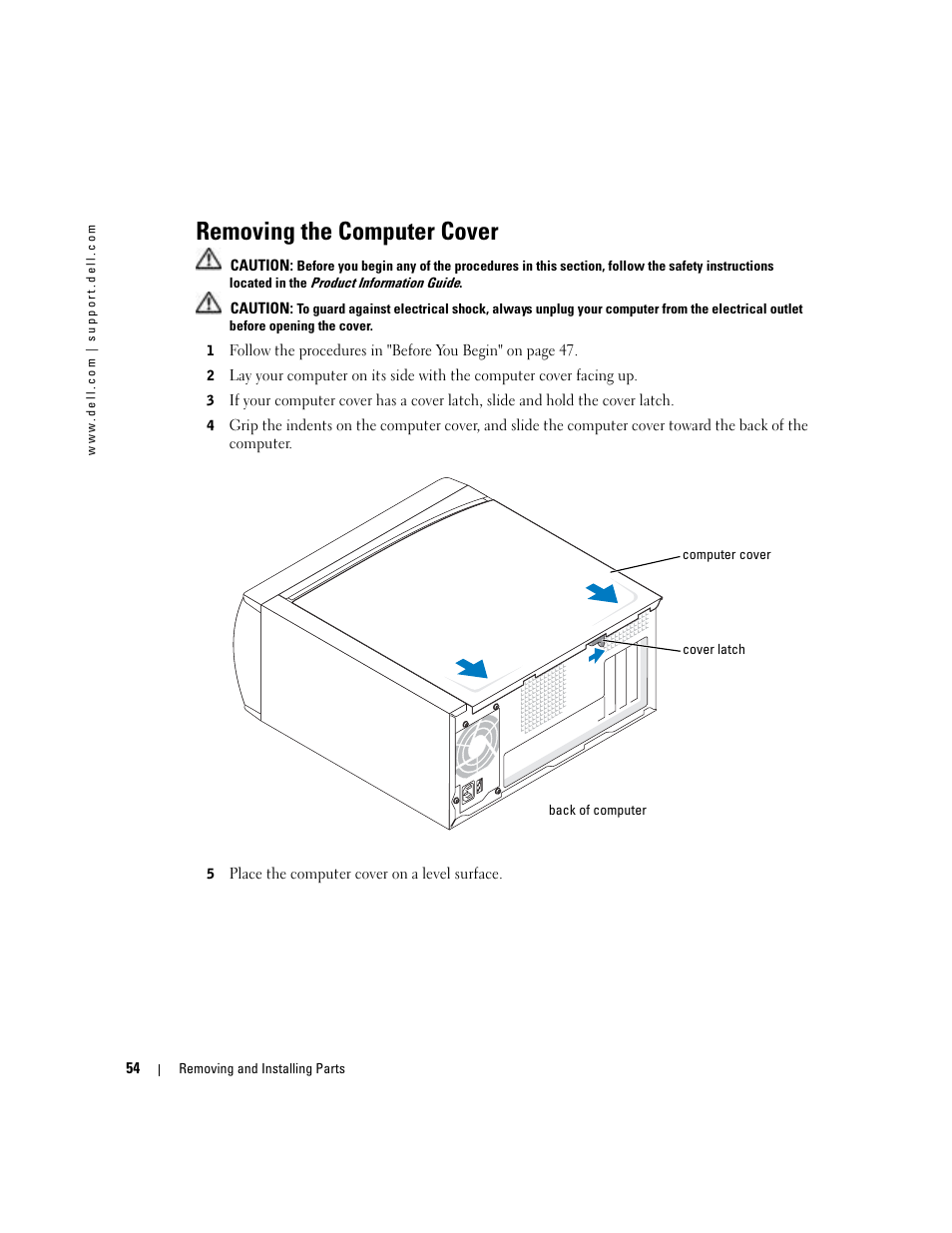 Removing the computer cover | Dell Dimension 4700 User Manual | Page 54 / 126