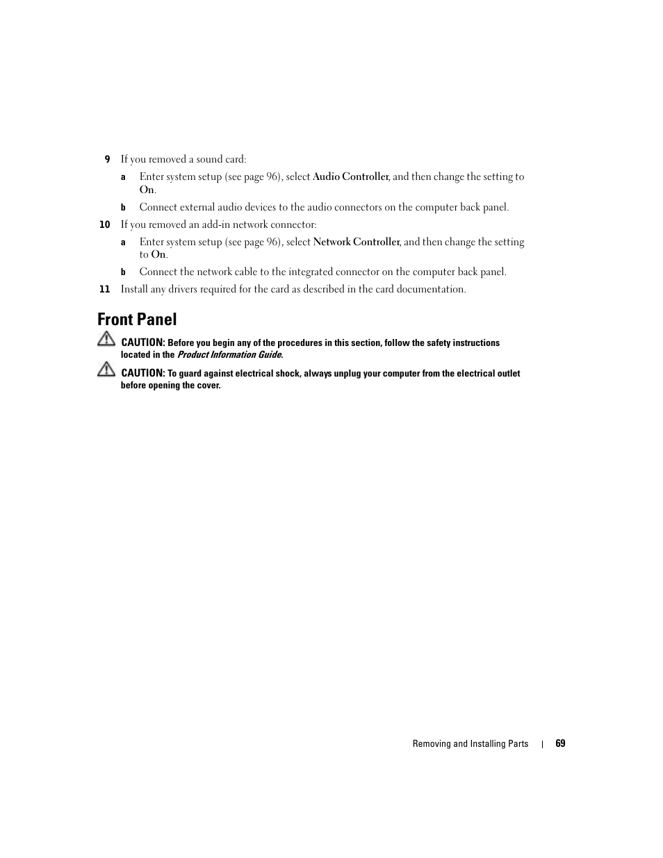 Front panel | Dell Dimension 4700 User Manual | Page 69 / 126