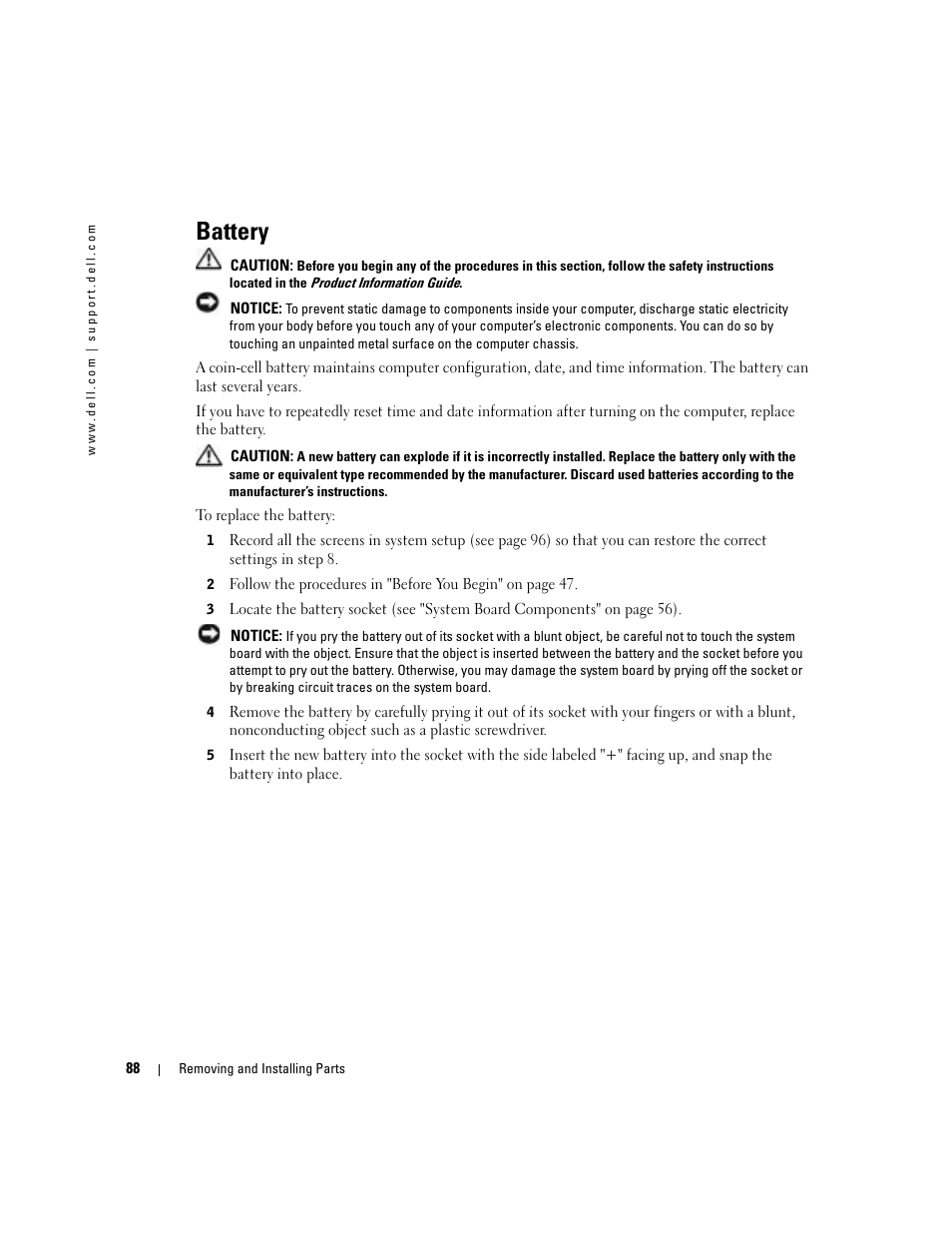 Battery | Dell Dimension 4700 User Manual | Page 88 / 126