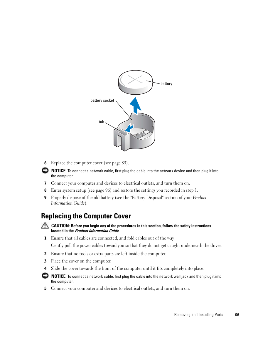 Replacing the computer cover | Dell Dimension 4700 User Manual | Page 89 / 126