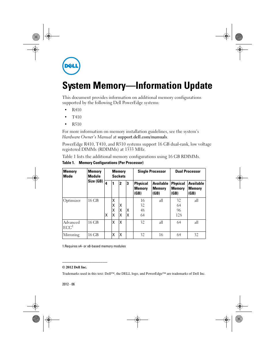 Dell PowerEdge R410 User Manual | 1 page