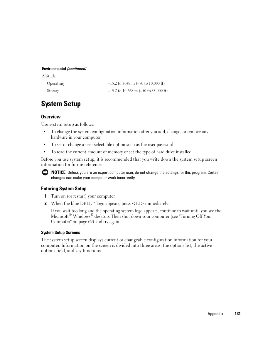 System setup, Overview, Entering system setup | Dell XPS 600 User Manual | Page 131 / 166