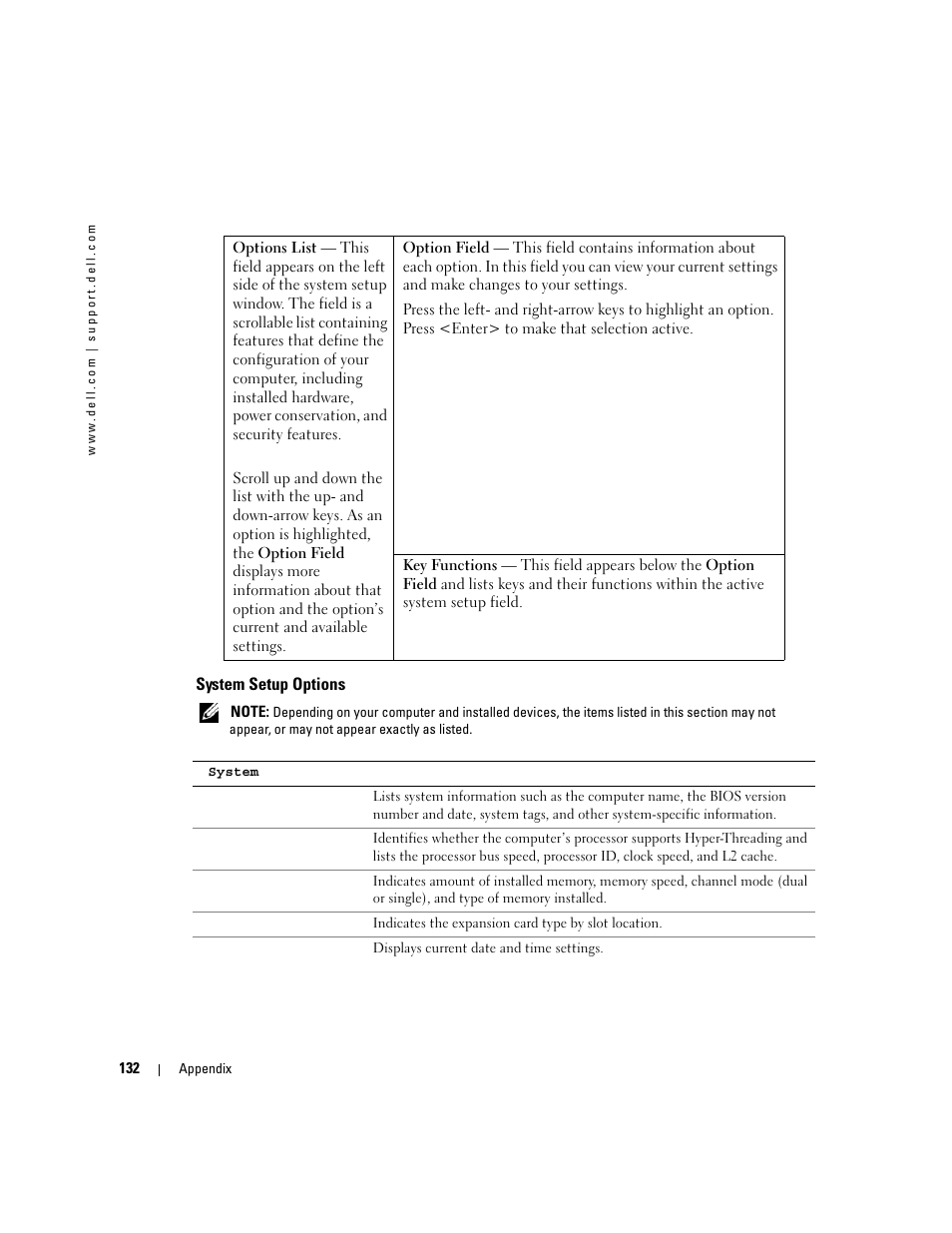 System setup options, See "system setup | Dell XPS 600 User Manual | Page 132 / 166