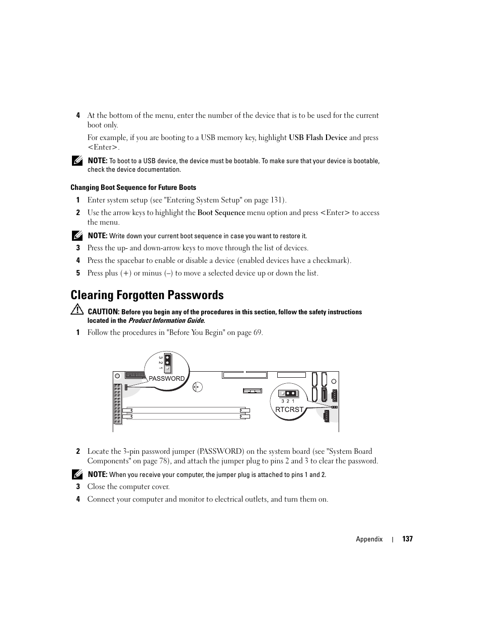 Clearing forgotten passwords | Dell XPS 600 User Manual | Page 137 / 166