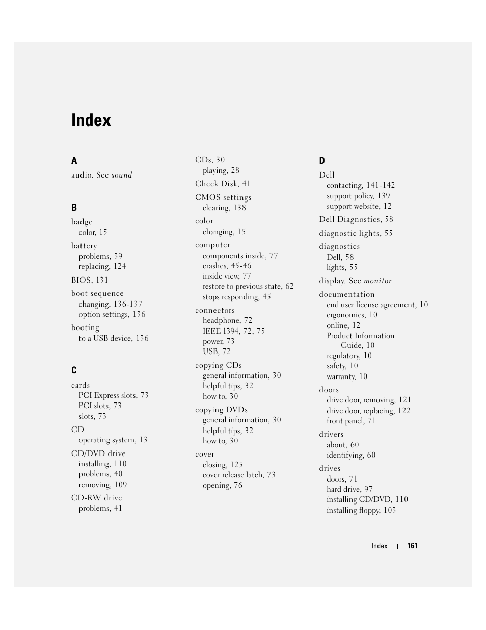 Index | Dell XPS 600 User Manual | Page 161 / 166