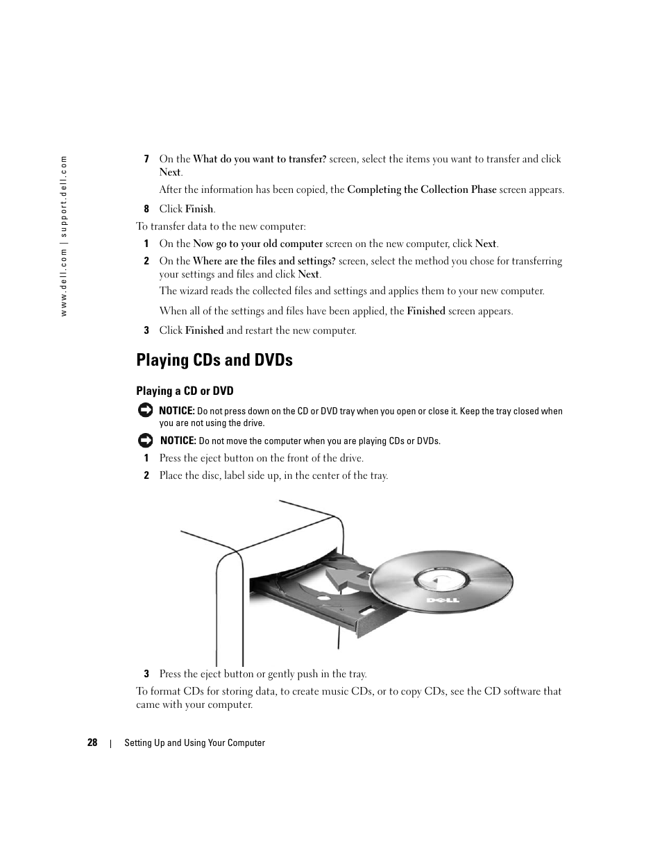 Playing cds and dvds, Playing a cd or dvd | Dell XPS 600 User Manual | Page 28 / 166