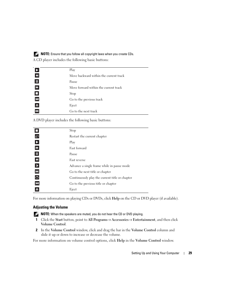 Adjusting the volume | Dell XPS 600 User Manual | Page 29 / 166