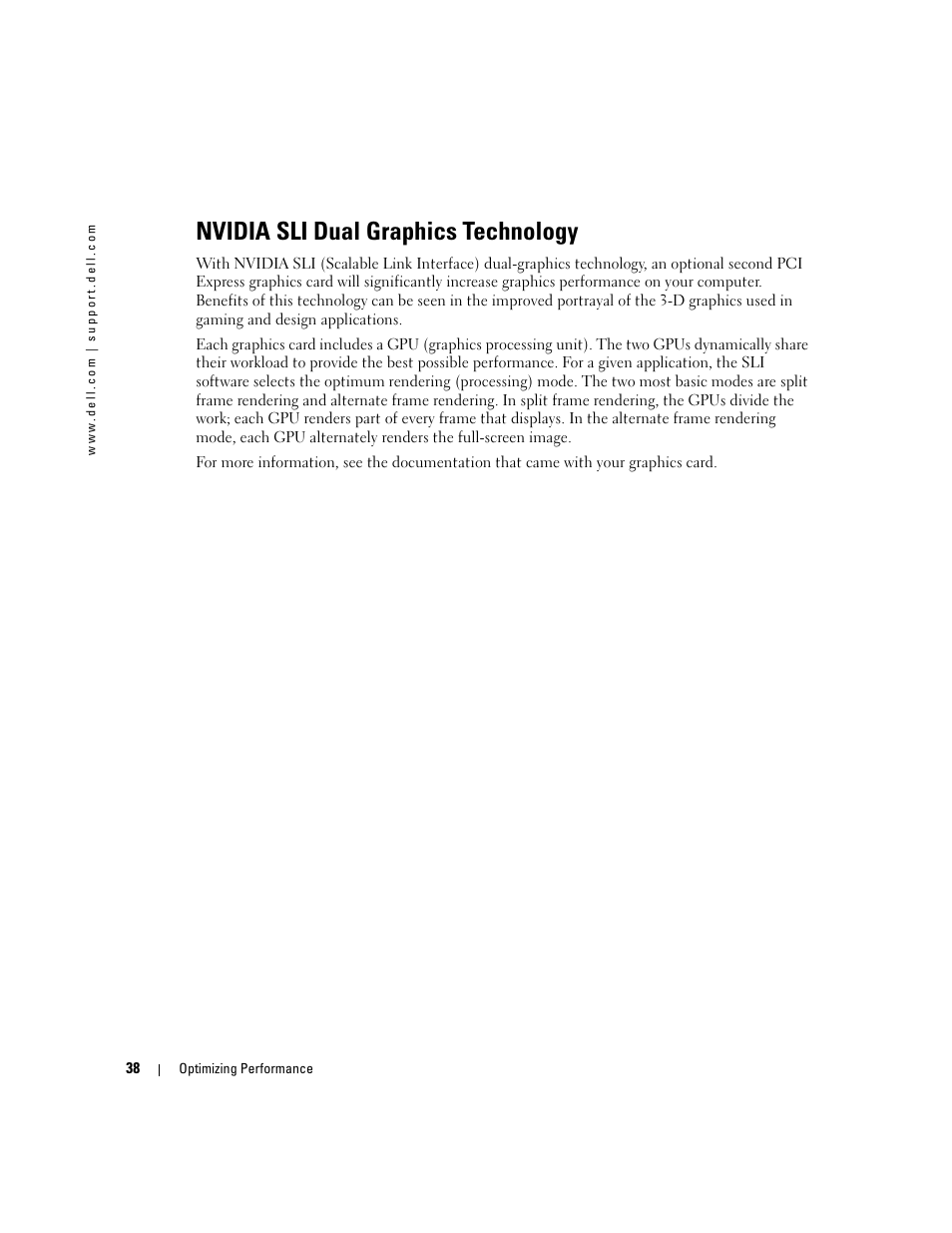 Nvidia sli dual graphics technology | Dell XPS 600 User Manual | Page 38 / 166