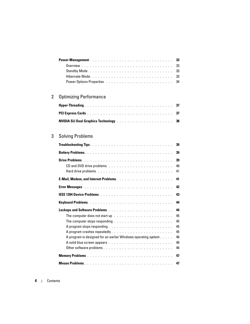 2optimizing performance, 3solving problems | Dell XPS 600 User Manual | Page 4 / 166