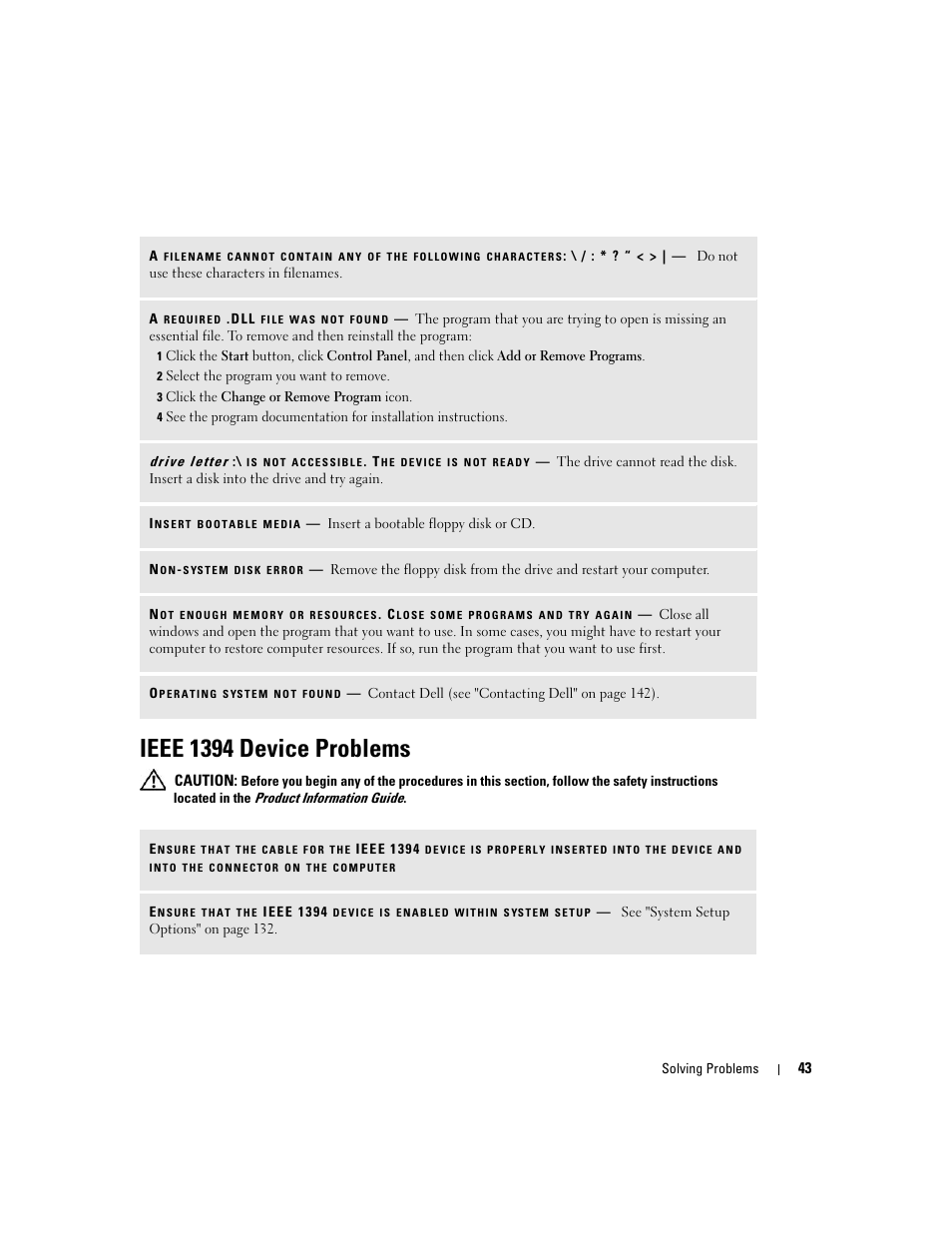 Ieee 1394 device problems | Dell XPS 600 User Manual | Page 43 / 166