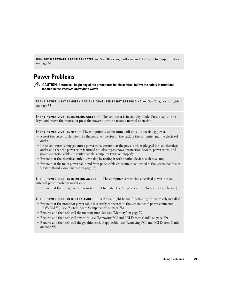 Power problems | Dell XPS 600 User Manual | Page 49 / 166