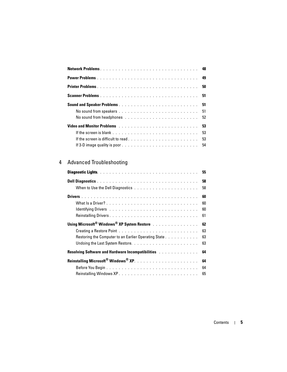 4advanced troubleshooting | Dell XPS 600 User Manual | Page 5 / 166