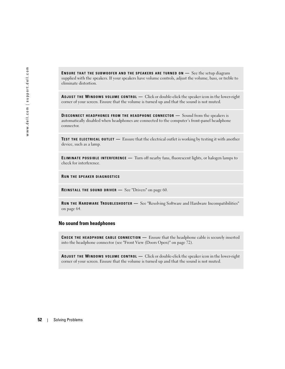 No sound from headphones | Dell XPS 600 User Manual | Page 52 / 166