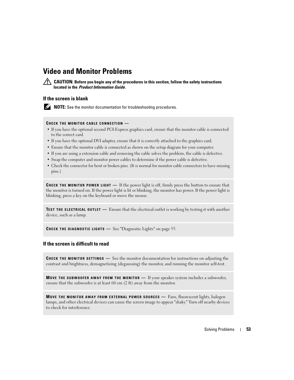 Video and monitor problems, If the screen is blank, If the screen is difficult to read | Dell XPS 600 User Manual | Page 53 / 166