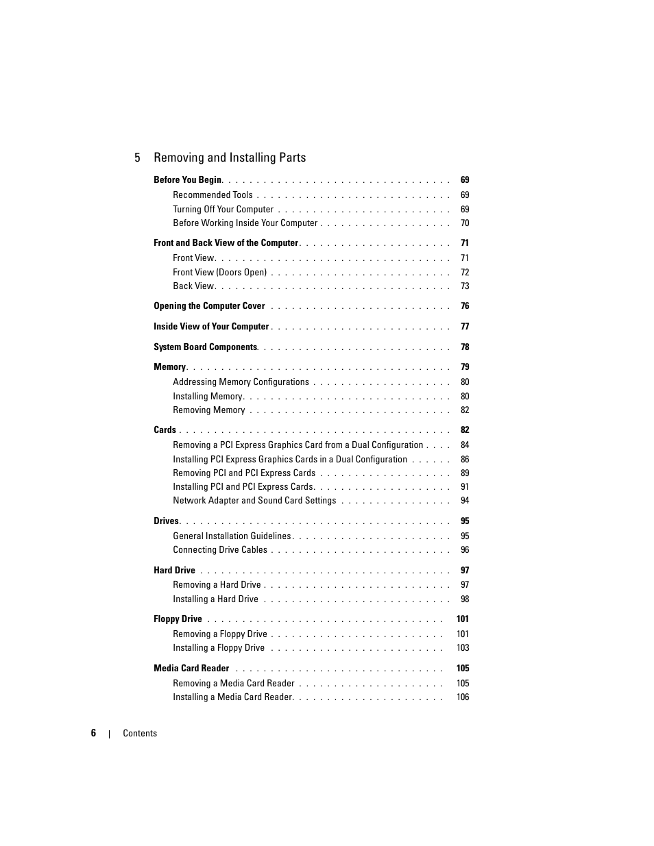 5removing and installing parts | Dell XPS 600 User Manual | Page 6 / 166