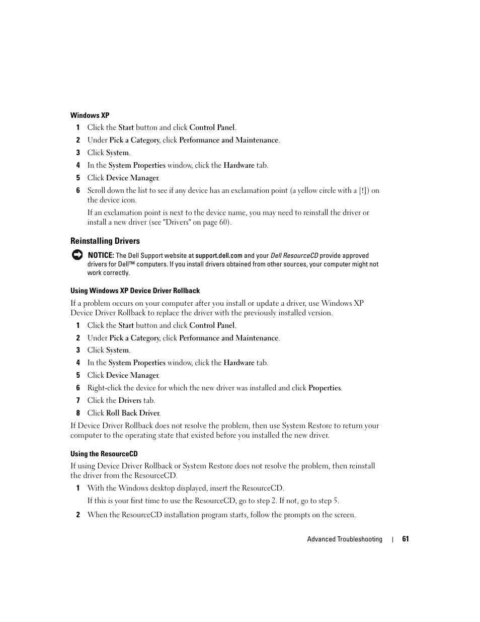 Reinstalling drivers | Dell XPS 600 User Manual | Page 61 / 166