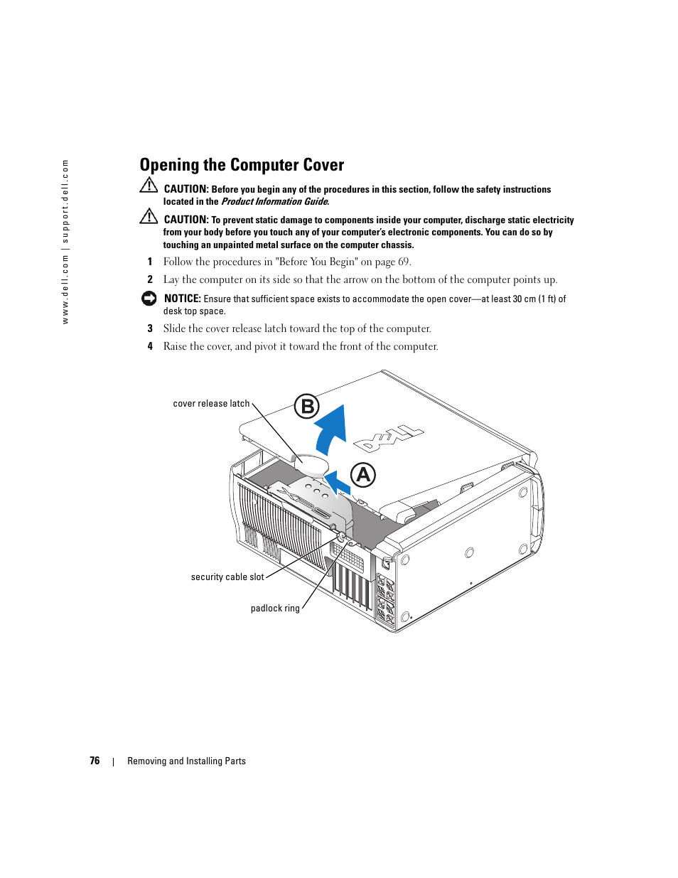 Opening the computer cover | Dell XPS 600 User Manual | Page 76 / 166