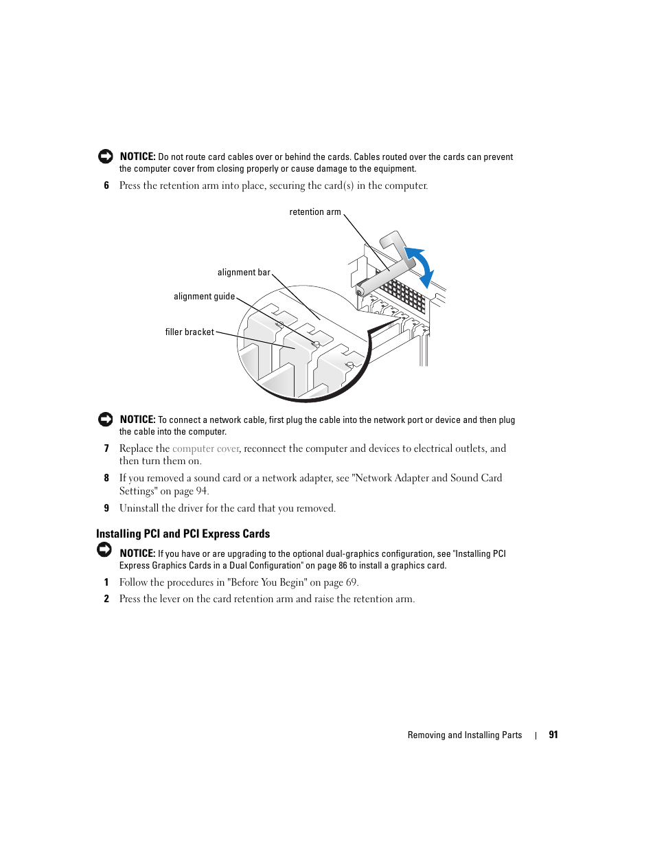 Installing pci and pci express cards | Dell XPS 600 User Manual | Page 91 / 166