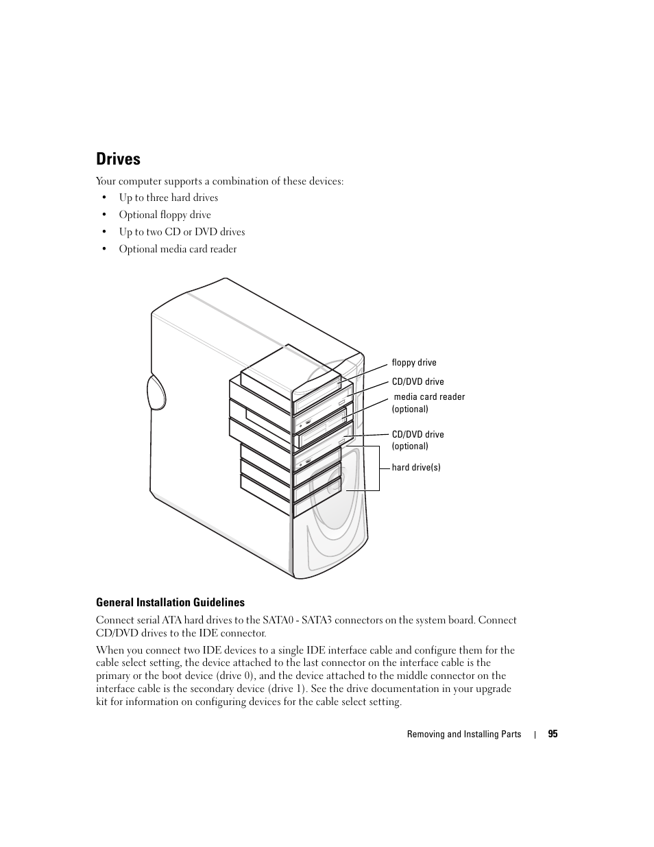 Drives, General installation guidelines | Dell XPS 600 User Manual | Page 95 / 166